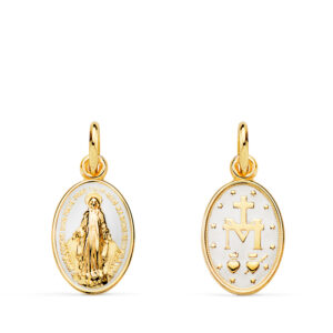 Medalla Virgen Milagrosa esmalte blanco