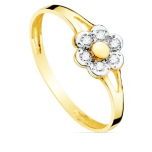 SORTIJA ORO BICOLOR FLOR CON CIRCONITA