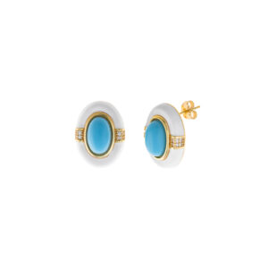 PENDIENTES OVALO CIRCONITAS BLANCO TURQUESA